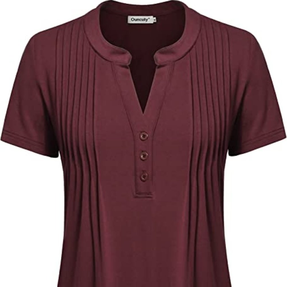 Wine color tunic shirt with pleated bodice size L